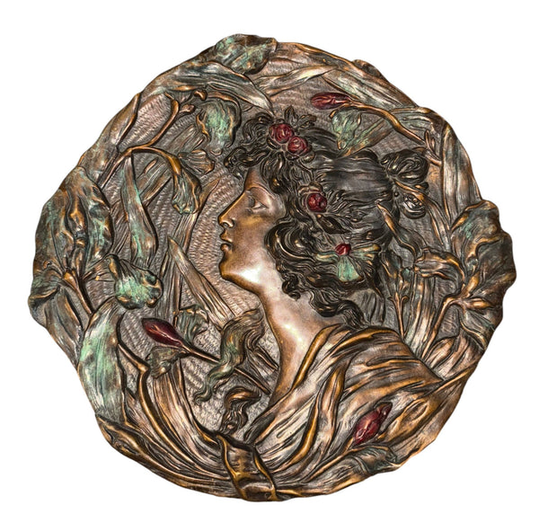 Signed A. Mucha Art Nouveau Floral Relief Wall Plaque, Early 20th Century.