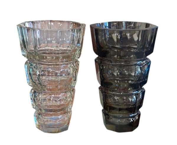 Pair of Art Deco Cut Crystal Vases in the Manner of Josef Hoffmann for Moser.
