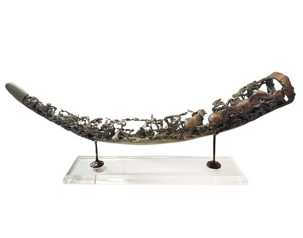 Large Bronze Sculpture of a Mammoth Tusk with Parade of Animals by Ron Herron
