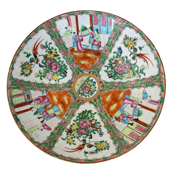 Early 19th Century Chinese Export Rose Canton Hand-Painted Charger Plate (16”)