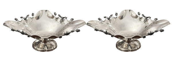 Pair of Damar 925 Sterling Silver Floral Centerpiece Bowls, 20th Century.