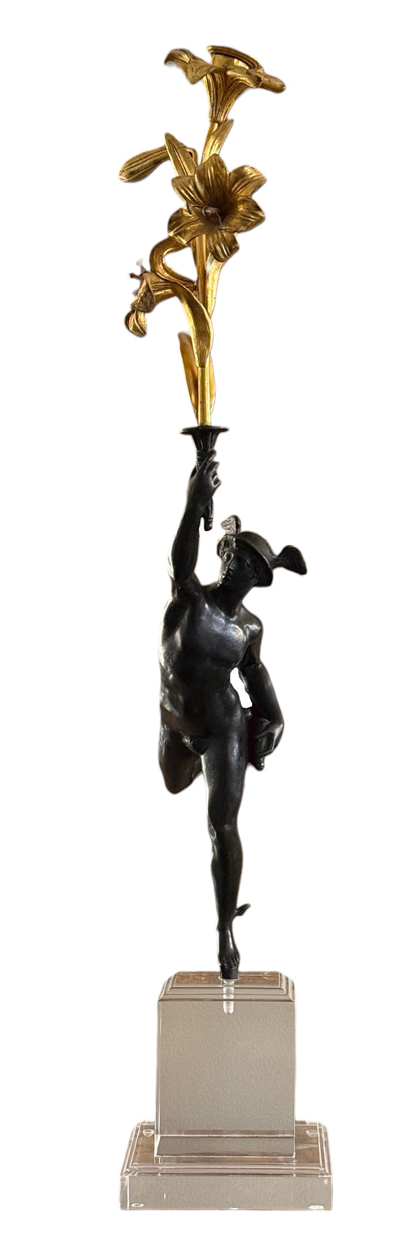 Bronze “Flying Mercury” with Lily Torch, After Giambologna, Italy, 19th Century.