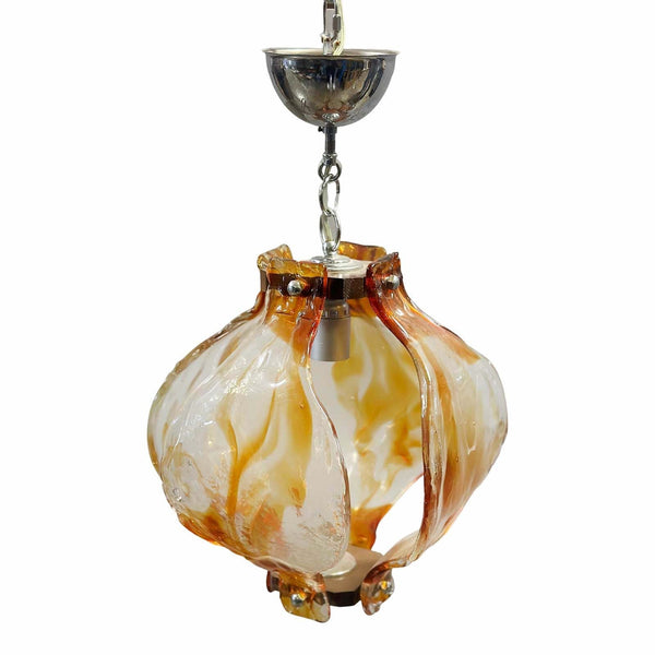 Vintage Italian Pendant with Clear & Amber Murano Glass by Mazzega