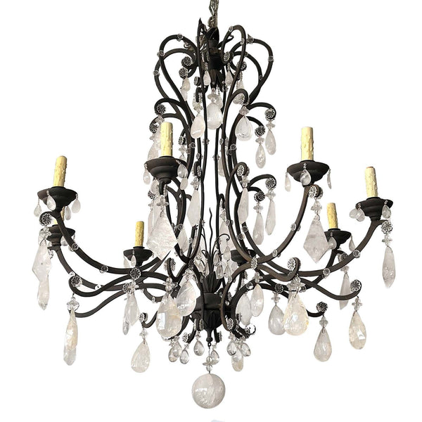 Large Venetian Rock Crystal & Wrought Iron Chandelier, Italy, c. 1950's