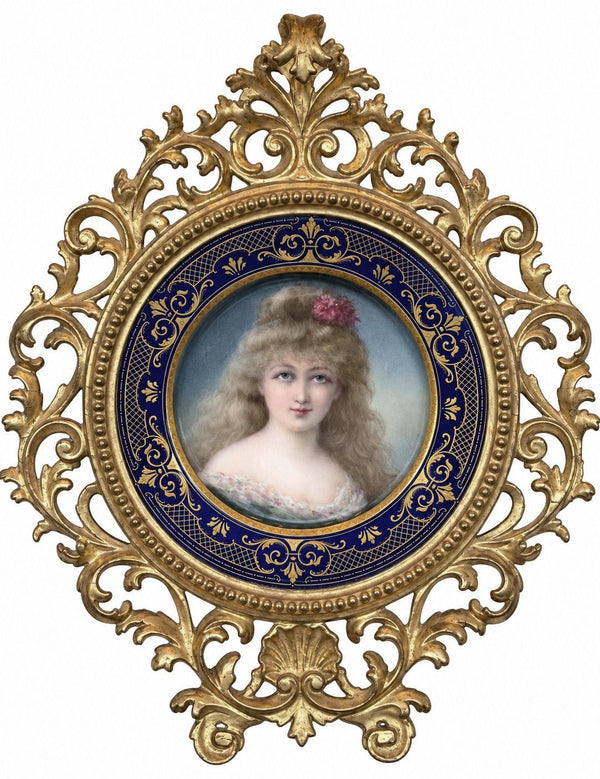 19th Century Vienna Porcelain Portrait Plate in Giltwood Frame Signed F. Fenner.