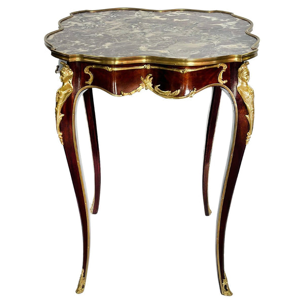 French Late 19th Century Marble Top Side Table w/ Bronze Mounts