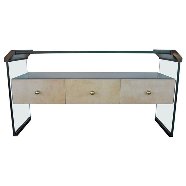 Italian Black Lacquer Console with Parchment