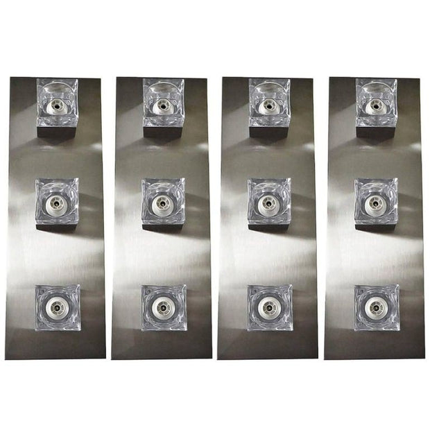 Set of Four Sciolari Glass Cube & Brushed Nickel Sconces. Italy, 1960's.