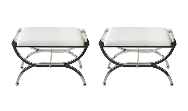 Pair of Lucite & Polished Nickel Benches by Charles Hollis Jones, c. 1980's