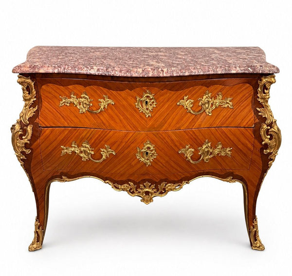 French 19th Century Louis XV Style Bronze-Mounted Marble-Top Commode