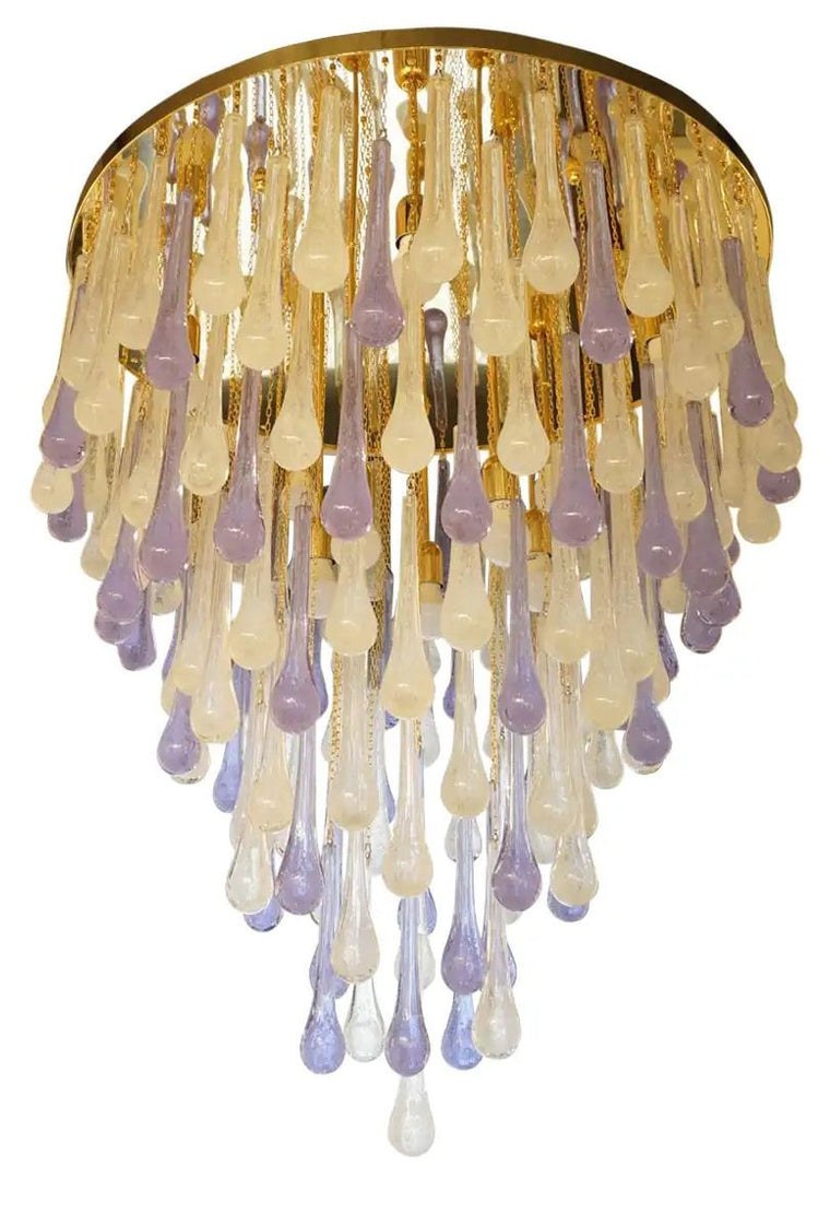 Pulegoso & Alexandrite Glass Drop Flush Mount Chandelier by Franco Luce, 1980.