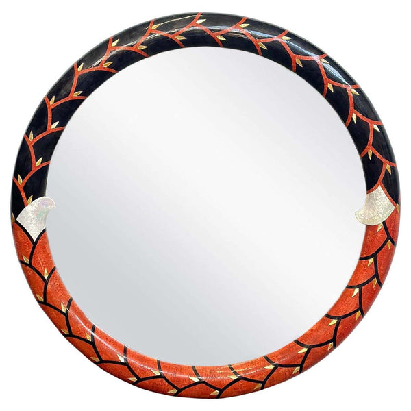 Oversized Vintage Mirror with Veneered Frame & Mother of Pearl details by Muramasa Kudo