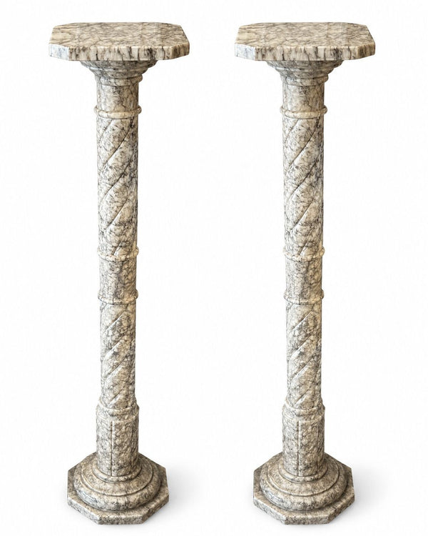Pair of Italian Slender Marble Pedestals, 20th Century