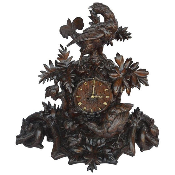 Mid-19th Century German Hand-Carved Maple Clock with Pheasants