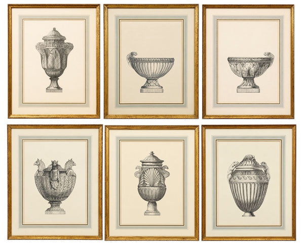Set of Six Neoclassical Style Etchings After Carlo Antonini. Italy, 20th Century