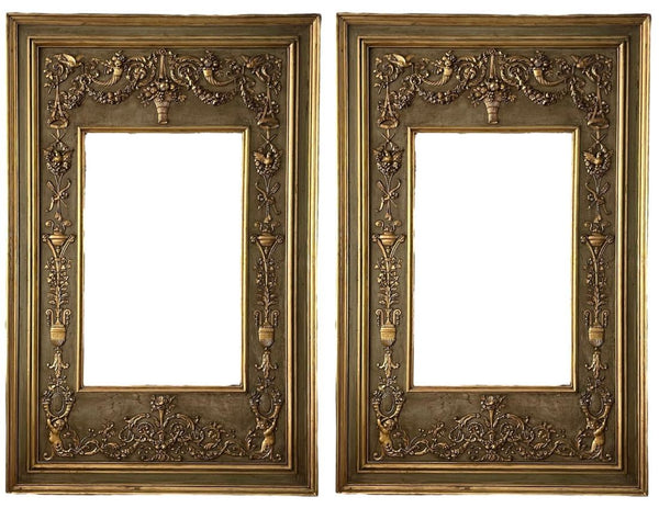 Pair of Monumental French Gilt and Painted Mirrors, Late 19th Century.