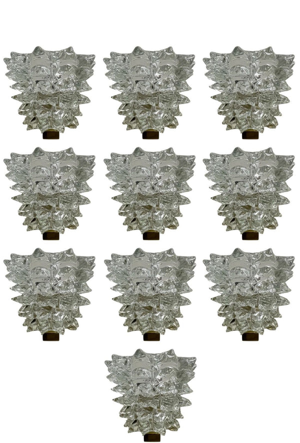 Set of Ten Murano “Rostrate” Glass Sconces Attributed to Barovier e Toso, 1970's