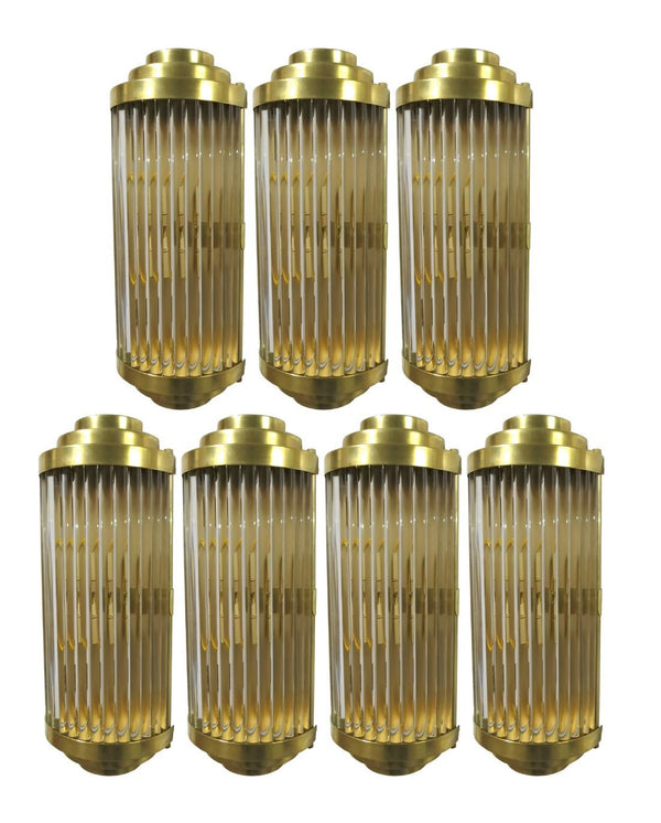 Set of Seven Italian “Romano” Crystal and Brass Wall Sconces – 1980's.
