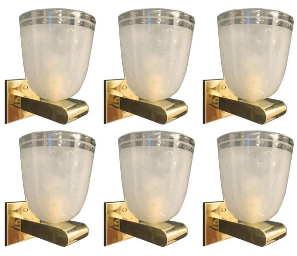 Set of Six Frosted Bollicine Sconces by Barovier e Toso. Italy, 1950's.
