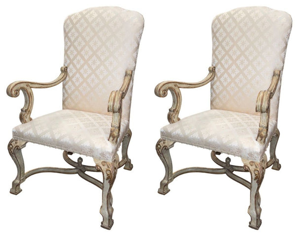 Pair of 19th Century Italian Hand Carved Armchairs.