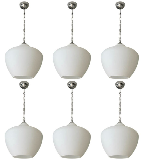 Set of Six Italian Murano Milky White Glass Pendants, 1980's.