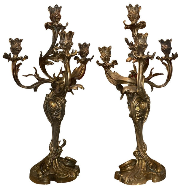 Early 19th Century Pair of Gilt Bronze Candelabras in the Manner of Henry Dasson