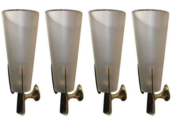 Set of Four Rare Sconces by Max Ingrand for Fontana Arte, Italy, 1959.