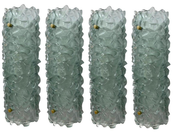 Set of Four Modern Textured Light Green Murano Sconces. Italy, 1980's.