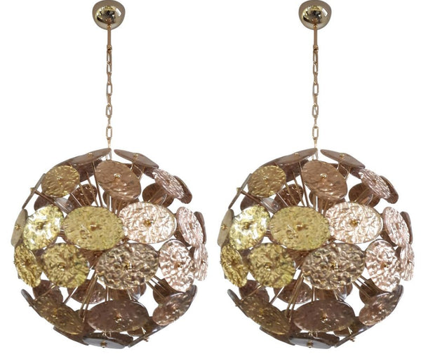 Pair of Italian “Galattico” Sputnik Chandelier – Dark Gold Murano Glass, 1980's.