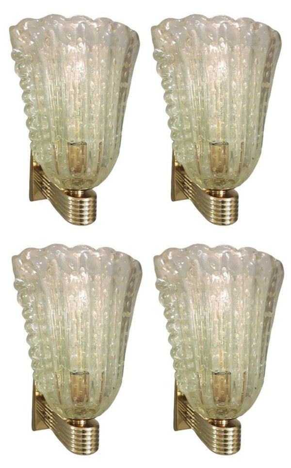 Set of Four Gold Bollicine Murano Sconces by Barovier e Toso. Italy, 1950's.