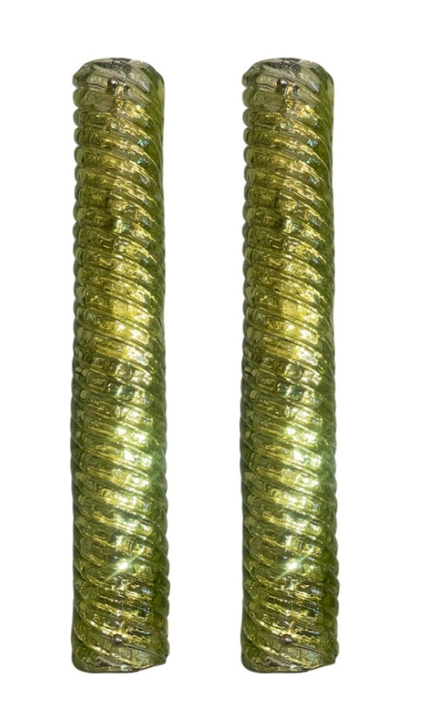 Pair Canale Sconces in Rare Chartreuse Green by Barovier e Toso. Italy, 1960's.