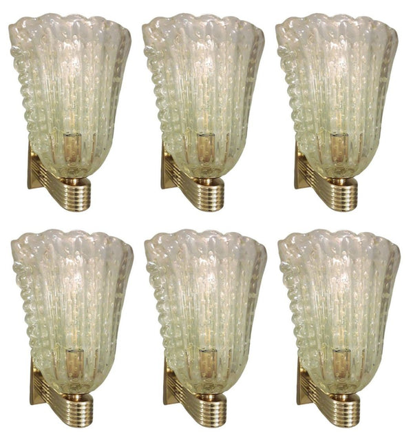 Set of Six Gold Bollicine Murano Sconces by Barovier e Toso. Italy, 1950's.