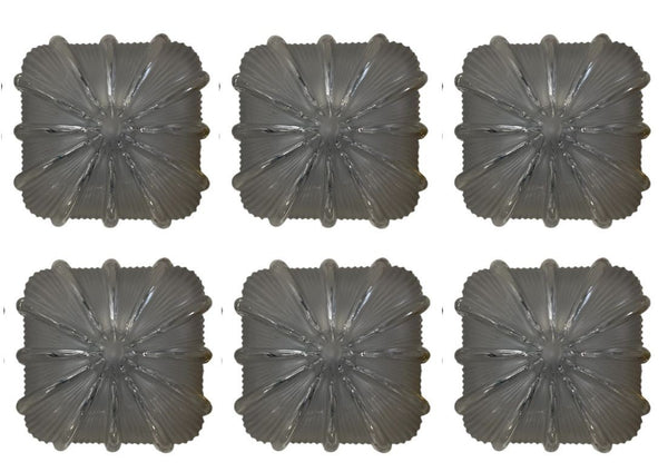 Set of six Textured Murano Glass Flush Mounts / Sconces. Italy, 1960's.