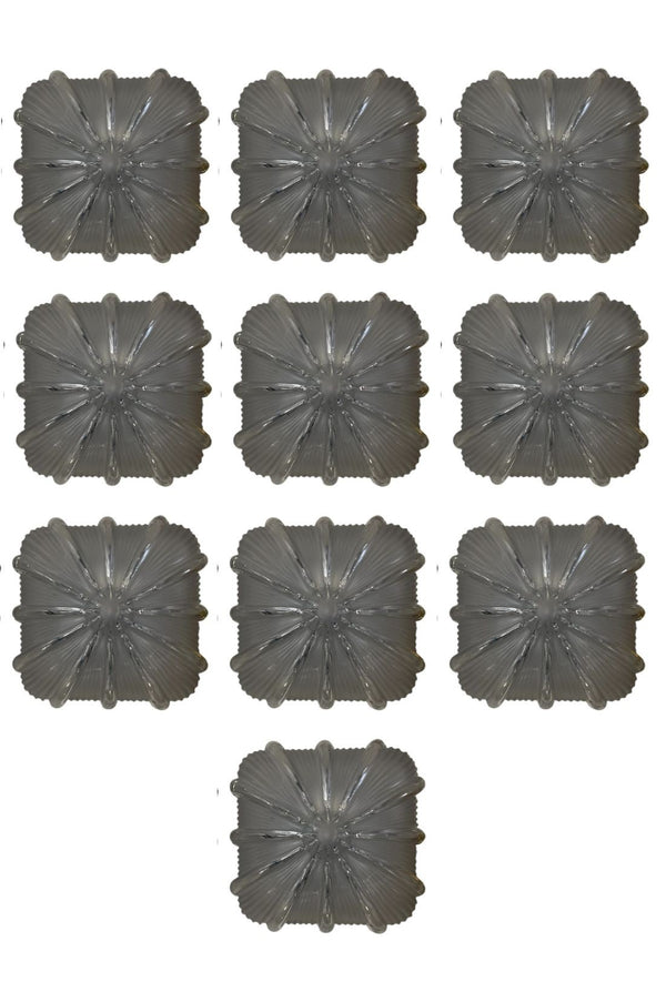 Set of Ten Textured Murano Glass Flush Mounts / Sconces. Italy, 1960's.