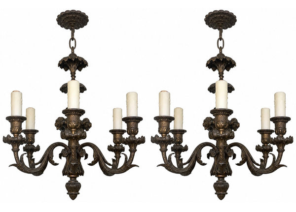 Elegant Pair of French 19th Century Bronze Chandeliers