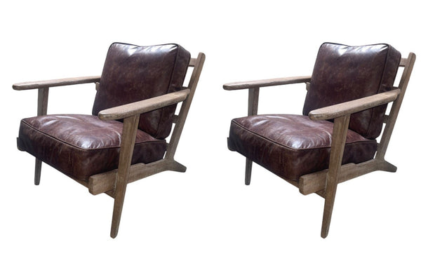 Pair of Four Hands Irondale Brooks Leather Lounge Chairs. U.S.A. 21st Century.