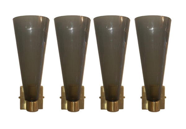 Set of Four Gray Murano Glass Impero Sconces, Italy, 1980's.