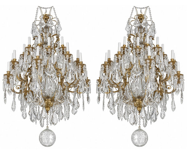 Pair of French Bronze & Cut Crystal Chandeliers, Early 20th Century.