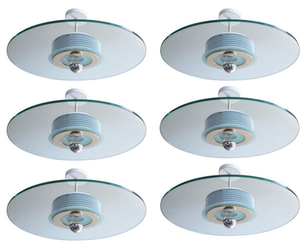 Set of Six Midcentury Semi Flush Mounts by Fratelli Martini . Italy, 1970's.