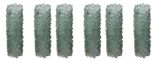 Set of Six Italian Modern Textured Green Murano Sconces, 1980's.