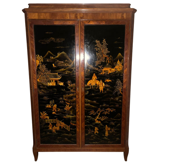 Mid-20th Century Two-Door Chinoiserie Decorated Armoire. France, 1940's.
