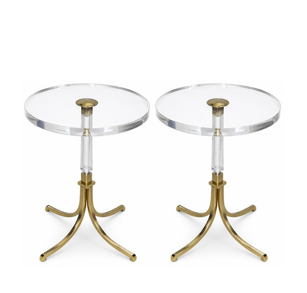 Pair Charles Hollis Jones Lucite and Brass Side Tables. U.S.A. 1970's.
