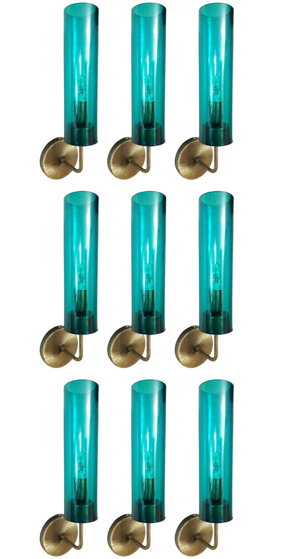 Nine Sconces with Blue Murano Glass Tubes Style of Agne Jakobsson. Italy, 1970's