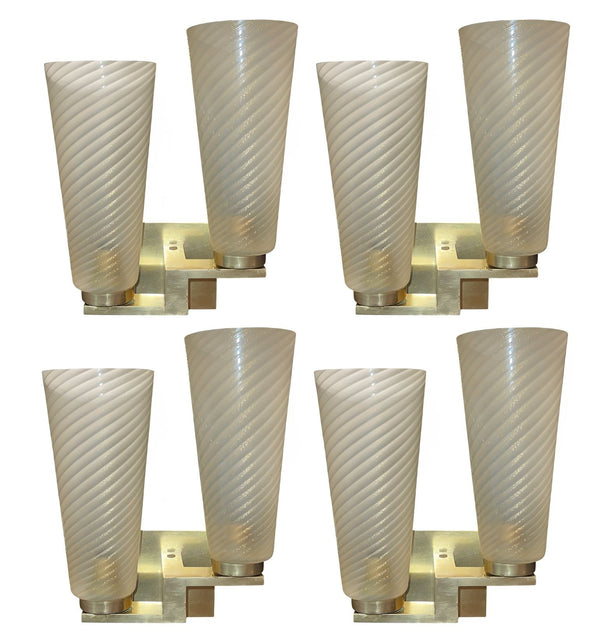 Set of Four Limited Edition Murano Glass and Brass Sconces. Italy, 1990's.