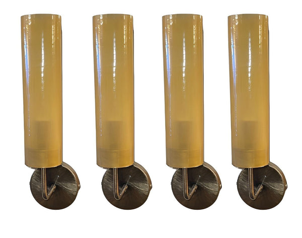Four Sconces w/ Amber Murano Glass Tubes Style of Agne Jakobsson. Italy, 1970's.