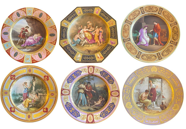 Collection of 6 Royal Vienna Porcelain Plates w/ Hand-Painted Scenes. Late 19th.