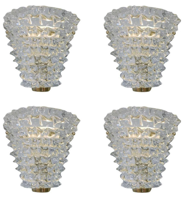 Set of Four Rostrato Murano Sconces in Style of Barovier e Toso. Italy, 1970's.