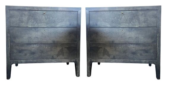 Elegant Pair of 1980s Italian Goatskin Commodes in Matte Charcoal