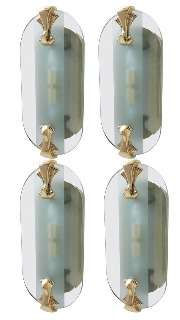 Set of Four Beveled Art Deco Style Sconces by Fratelli Martini. Italy, 1970's.