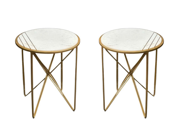 Pair of Vintage Brass and Marble Top Side Tables